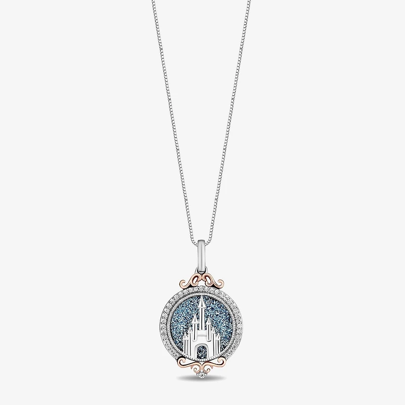 Enchanted Disney Fine Jewelry Womens 1/8 CT.T.W. Natural Diamond 14K Gold Over Silver Sterling Silver Princess Pendant Necklace