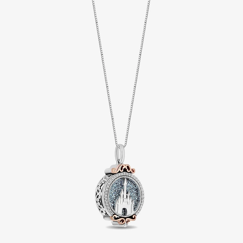 Enchanted Disney Fine Jewelry Womens 1/8 CT.T.W. Natural Diamond 14K Gold Over Silver Sterling Silver Princess Pendant Necklace