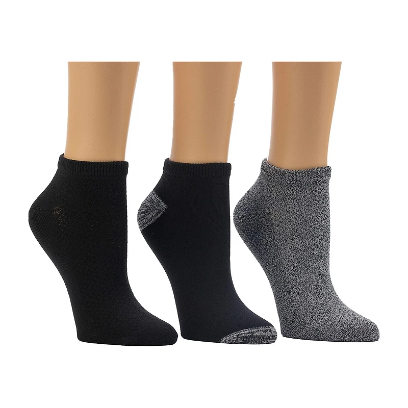 Cuddl Duds Solid Pique Womens Multi-Pack 3 Pair Low Cut Socks