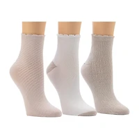 Cuddl Duds Scallop Welt Rib Womens Multi-Pack 3 Pair Quarter Ankle Socks