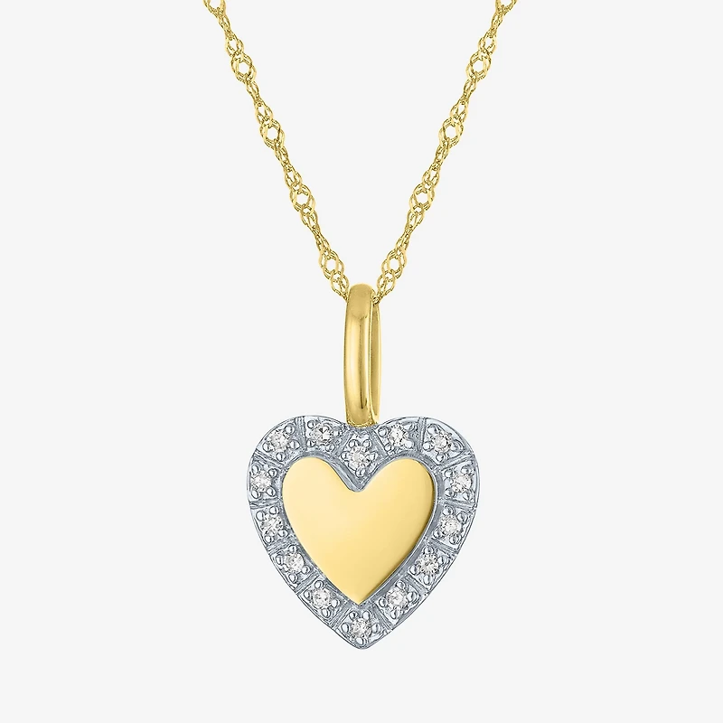 (G-H / I1-I2) Womens Diamond Accent Lab Grown White Diamond 10K Gold Heart 18 Inch Pendant Necklace