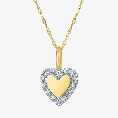 G-H / I1-I2) Womens Diamond Accent Lab Grown White Diamond 10K Gold Heart 18 Inch Pendant Necklace
