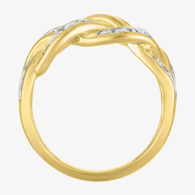 (G-H / I1-I2) Womens 1 CT. T.W. Lab Grown White Diamond 10K Gold Crossover Cocktail Ring