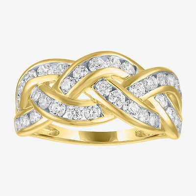 (G-H / I1-I2) Womens 1 CT. T.W. Lab Grown White Diamond 10K Gold Crossover Cocktail Ring