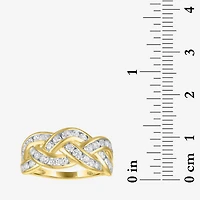 (G-H / I1-I2) Womens 1 CT. T.W. Lab Grown White Diamond 10K Gold Crossover Cocktail Ring