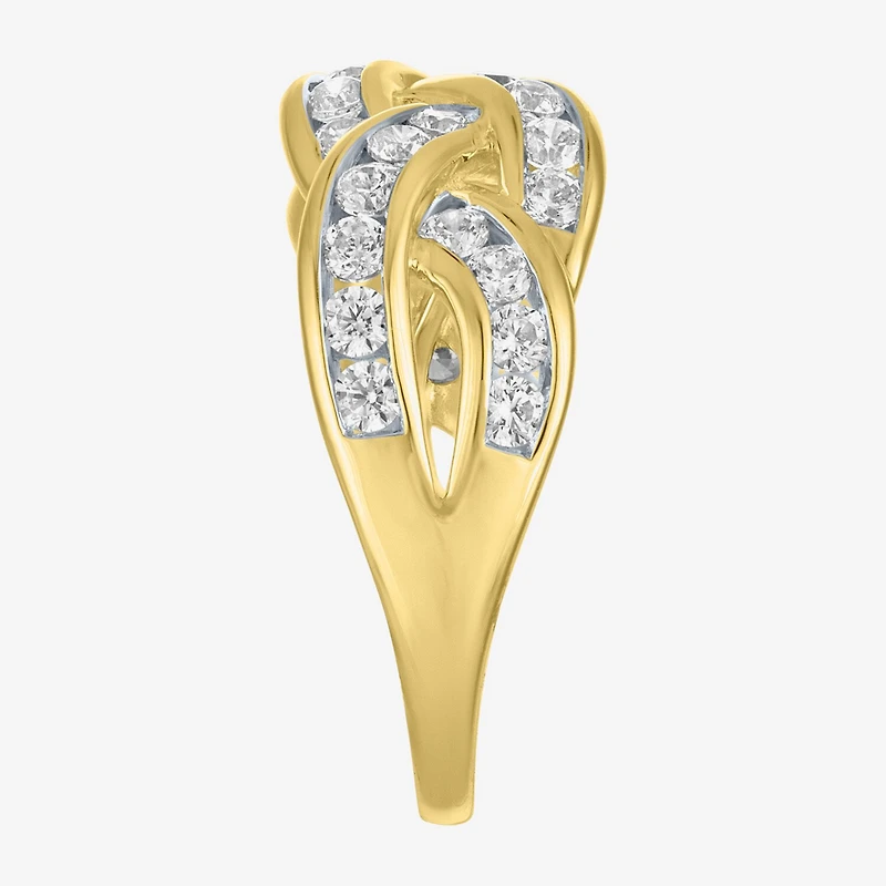 (G-H / I1-I2) Womens 1 CT. T.W. Lab Grown White Diamond 10K Gold Crossover Cocktail Ring