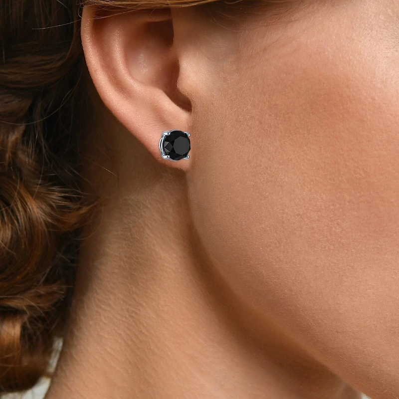 10 Ct.T.W. Natural Black Diamond 14K Gold 11mm Round Stud Earrings
