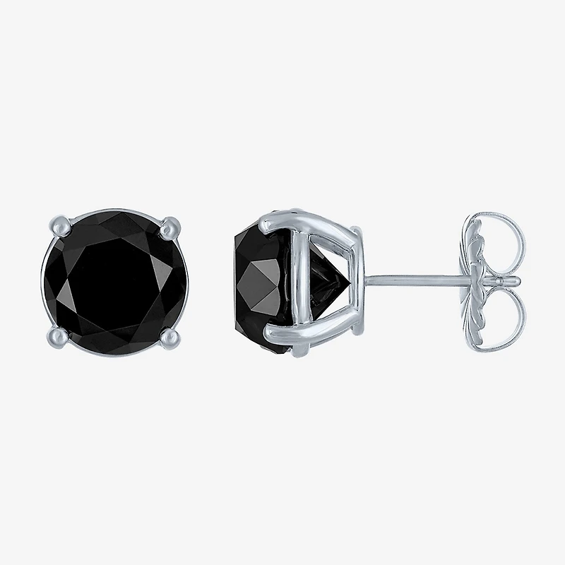 10 Ct.T.W. Natural Black Diamond 14K Gold 11mm Round Stud Earrings