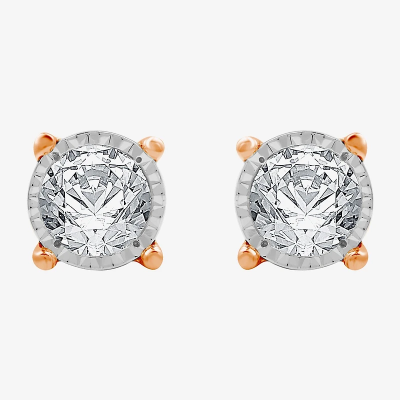 (G / Si1-Si2) 1 CT. T.W. Lab Grown White Diamond 14K Rose Gold Over Silver 8.7mm Round Stud Earrings