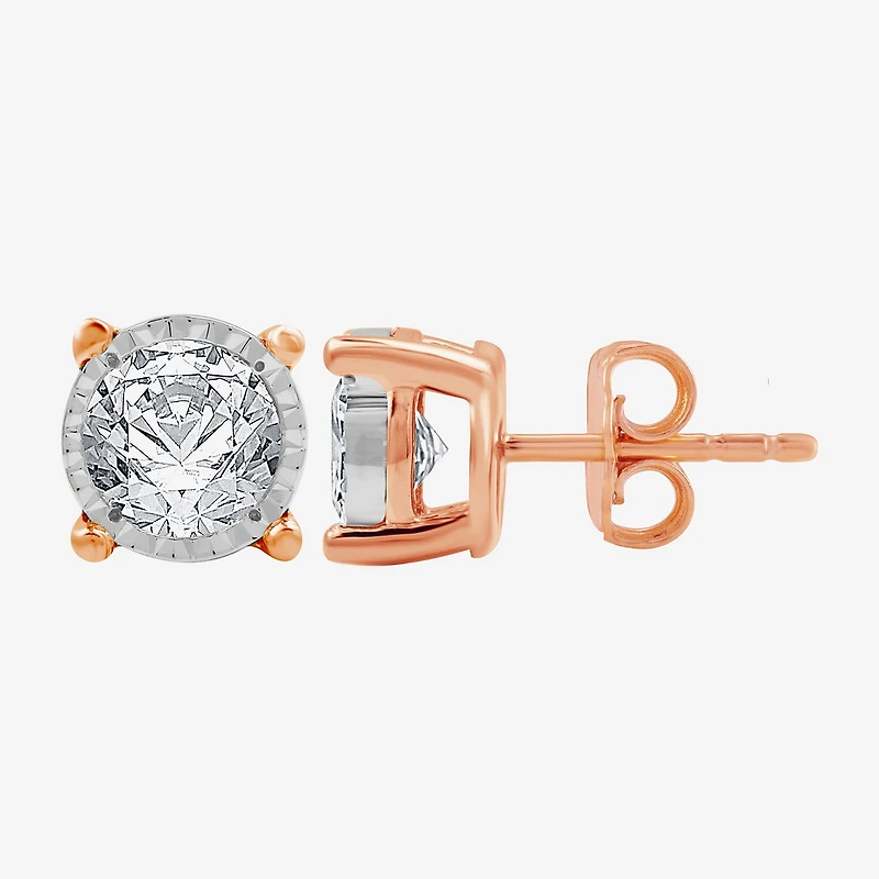 (G / Si1-Si2) 1 CT. T.W. Lab Grown White Diamond 14K Rose Gold Over Silver 8.7mm Round Stud Earrings