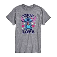 Mens Crew Neck Short Sleeve Lilo & Stitch Valentine's Day T-Shirt