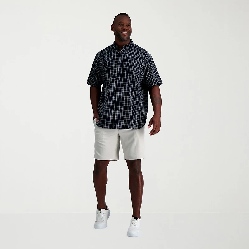 Haggar Linen Blend Mens Short Sleeve Regular Fit Big and Tall Button-Down Shirt