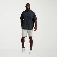 Haggar Linen Blend Mens Short Sleeve Regular Fit Big and Tall Button-Down Shirt