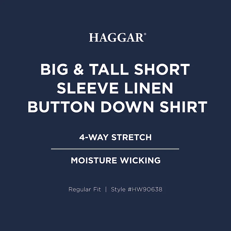 Haggar Linen Blend Mens Short Sleeve Regular Fit Big and Tall Button-Down Shirt