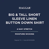 Haggar Linen Blend Mens Short Sleeve Regular Fit Big and Tall Button-Down Shirt