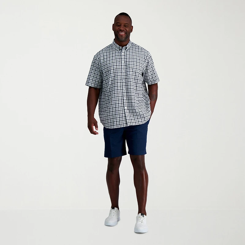 Haggar Linen Blend Mens Short Sleeve Regular Fit Big and Tall Button-Down Shirt