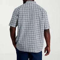 Haggar Linen Blend Mens Short Sleeve Regular Fit Big and Tall Button-Down Shirt