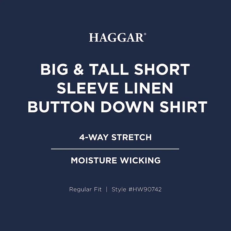 Haggar Linen Blend Mens Short Sleeve Regular Fit Big and Tall Button-Down Shirt