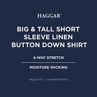 Haggar Linen Blend Mens Short Sleeve Regular Fit Big and Tall Button-Down Shirt