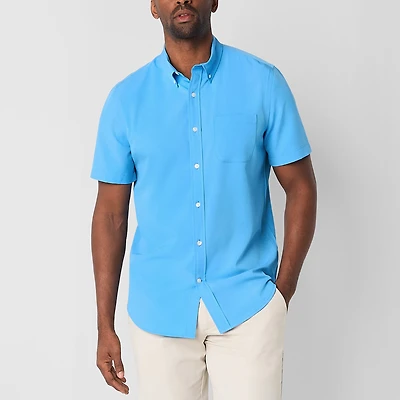 St. John's Bay Performance Mens Short Sleeve Classic Fit Stretch Fabric Button-Down Shirt