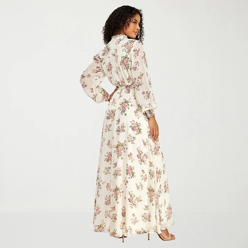 Premier Amour Womens V Neck Long Sleeve Puffed Maxi Dress