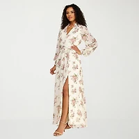 Premier Amour Womens V Neck Long Sleeve Puffed Maxi Dress