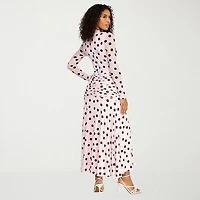 Premier Amour Womens Midi Round Neck Long Sleeve Fitted Polka Dot Fit + Flare Dress