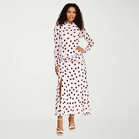 Premier Amour Womens Midi Round Neck Long Sleeve Fitted Polka Dot Fit + Flare Dress