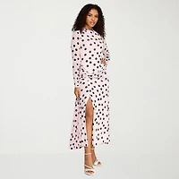 Premier Amour Womens Midi Round Neck Long Sleeve Fitted Polka Dot Fit + Flare Dress