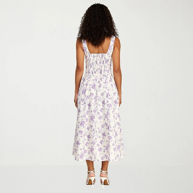 Premier Amour Womens Midi Boat Neck Sleeveless Floral Fit + Flare Dress