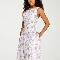 Premier Amour Womens Midi Boat Neck Sleeveless Floral Fit + Flare Dress