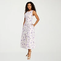 Premier Amour Womens Midi Boat Neck Sleeveless Floral Fit + Flare Dress