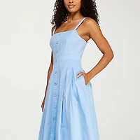 Premier Amour Womens Midi Square Neck Sleeveless Fit + Flare Dress