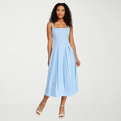 Premier Amour Womens Midi Square Neck Sleeveless Fit + Flare Dress