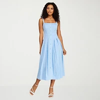 Premier Amour Womens Midi Square Neck Sleeveless Fit + Flare Dress