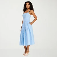 Premier Amour Womens Midi Square Neck Sleeveless Fit + Flare Dress