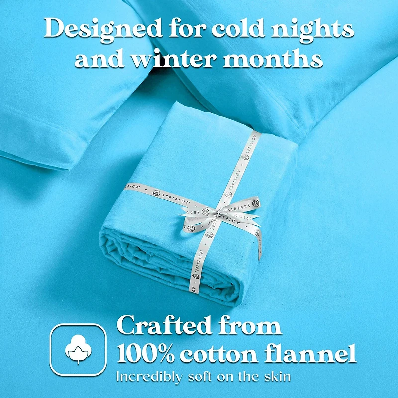 SUPERIOR® Solid Cotton Flannel Warm Winter Deep Pocket Sheet Set