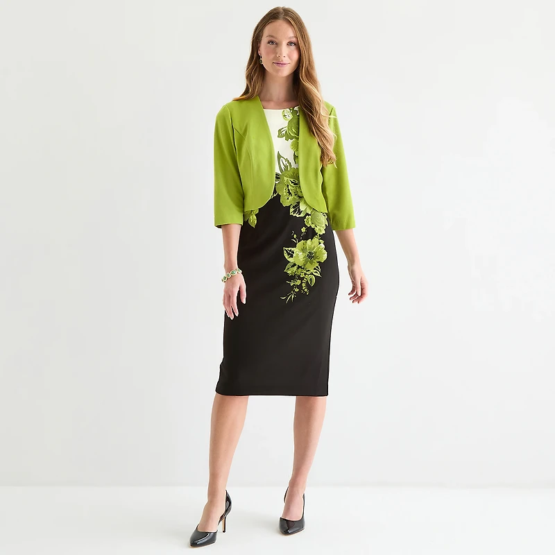 Maya Brooke Womens Floral Jacket Dress