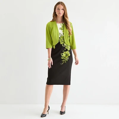 Maya Brooke Womens Floral Jacket Dress