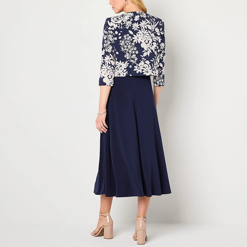 Jessica Howard Womens Midi Floral Jacket Dress
