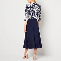 Jessica Howard Womens Midi Floral Jacket Dress