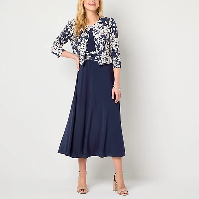 Jessica Howard Womens Midi Floral Jacket Dress