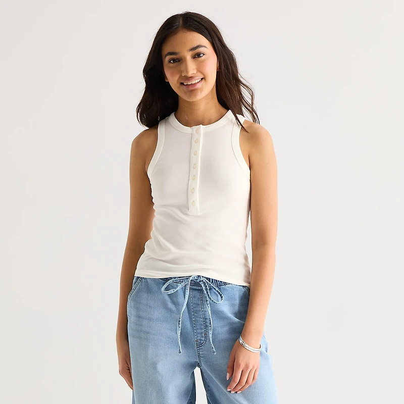 A.N.A Womens Tall Henley Neck Sleeveless Tank Top