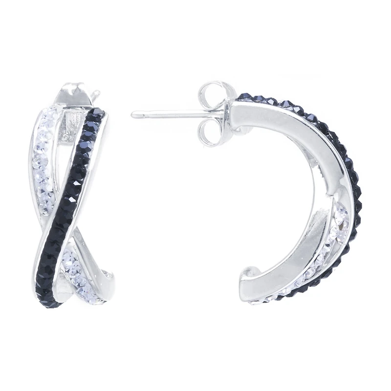 Sparkle Allure Womens Black Crystal 20.5mm Hoop Earrings