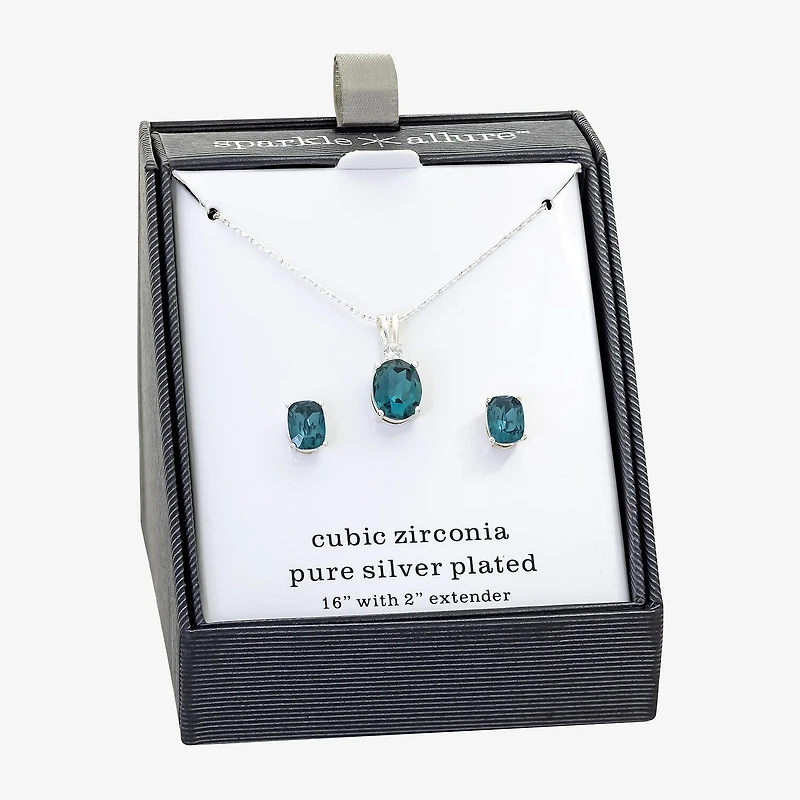 Sparkle Allure Womens Blue Cubic Zirconia Pure Silver Over Brass Oval 2-pc. Jewelry Set