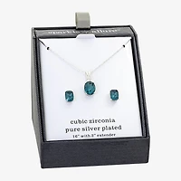 Sparkle Allure Womens Blue Cubic Zirconia Pure Silver Over Brass Oval 2-pc. Jewelry Set