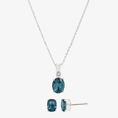 Sparkle Allure Womens Blue Cubic Zirconia Pure Silver Over Brass Oval 2-pc. Jewelry Set