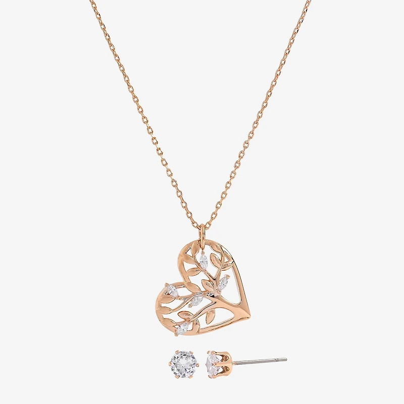 Sparkle Allure Womens Cubic Zirconia 18K Rose Gold Over Brass Heart 2-pc. Jewelry Set