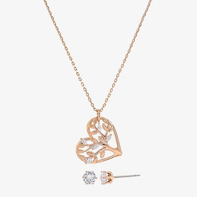 Sparkle Allure Womens Cubic Zirconia 18K Rose Gold Over Brass Heart 2-pc. Jewelry Set