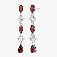 Womens Genuine Red Garnet Sterling Silver Drop Earrings